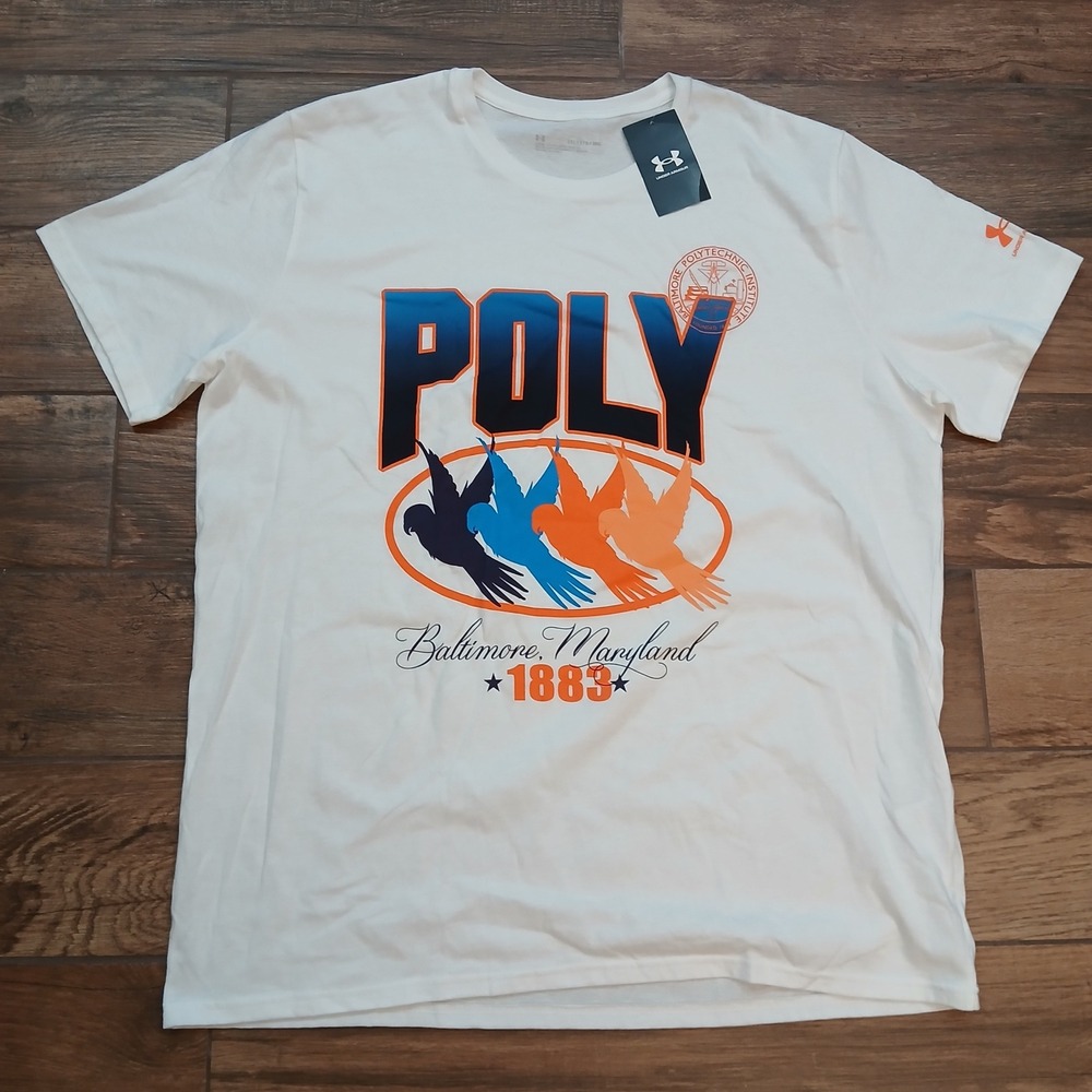 Under Armour Shirt Mens 2XL‎ XXL White Poly Baltimore Polytechnic Institute Tee